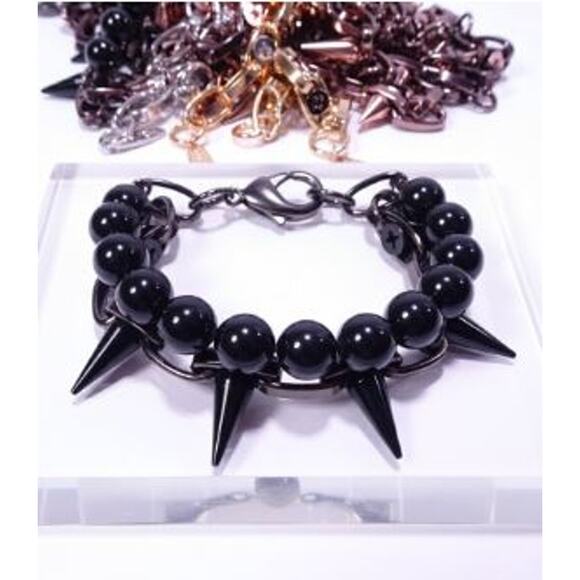 Joomi Lim Women's Single Row Spike Black Bead Two Row Bracelet NWOT 168 - Picture 1 of 8